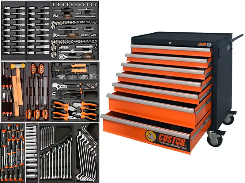 7-DRAWER TROLLEY (TB-99007A) + 273 pcs TOOL SETS (3-DRAWERS)